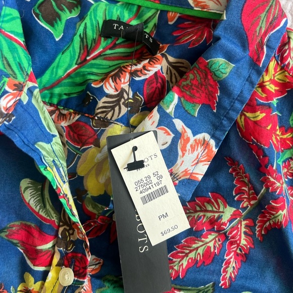 Talbots NWT Floral Blue Red Yellow Button Down Blouse With Under Shirt MP - Picture 3 of 9